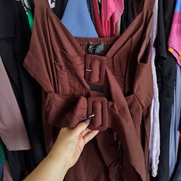 NWT ELOQUII LINEN MIDI DRESS IN CAPPUCCINO - Picture 6 of 7